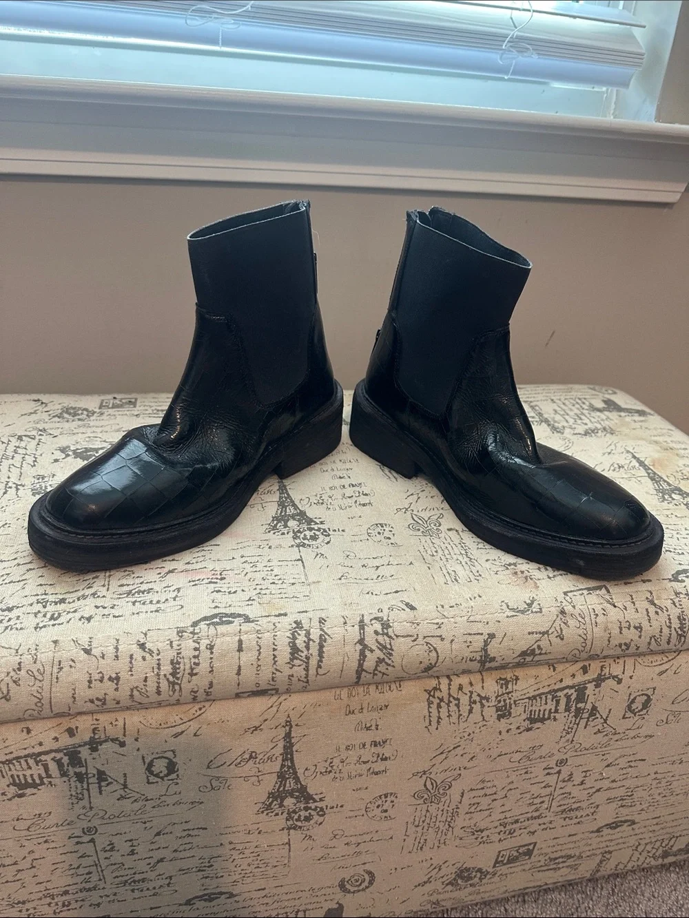 Free People Black Croc-Embossed Chelsea Booties